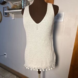 Lilly Pulitzer Jaya Sleeveless Pom Pom Fringe Cotton V Neck Knit sweater Top Siz